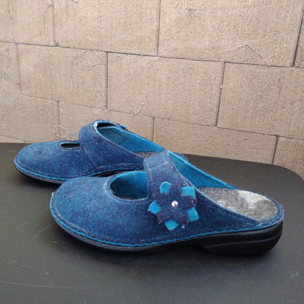 Finn Comfort Arlberg Mary Jane Mules Womens Sz 40 9/9.5 Floral Comfort Wool Blue